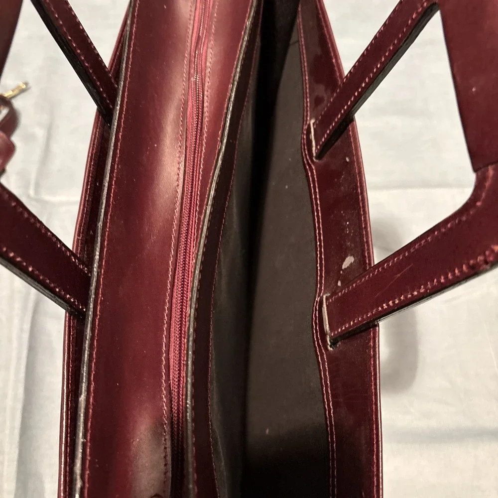 State Farm Vintage Leather Briefcase Portfolio Attache Retractable Handles Brown